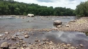 East bank of the Merrimack River, with two islands inside town lines in Litchfield, NH
